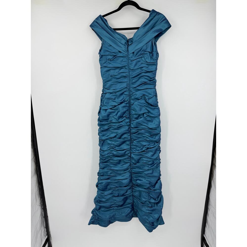 Vintage Cachet Maxi Rushed Dress Size 8 Petite Gown Teal Blue Prom Formal Y2K - Picture 3 of 12